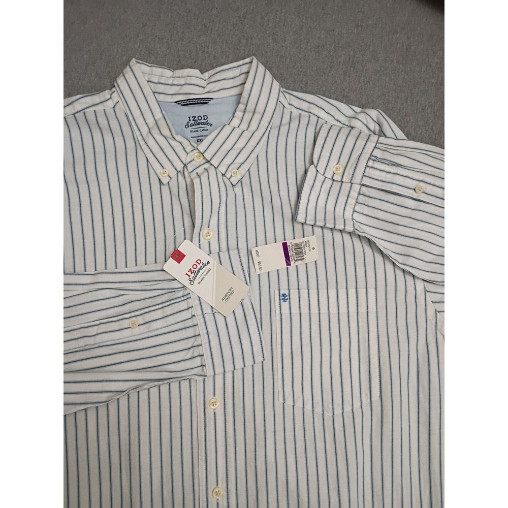 IZOD Saltwater Newport Oxford Shirt Mens XXL Blue White Striped Button Down NWT